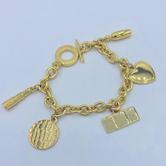 Signed Estée Lauder Gold Tone Charm Bracelet With Five Charms NWOT Size 7” - Picture 11 of 11